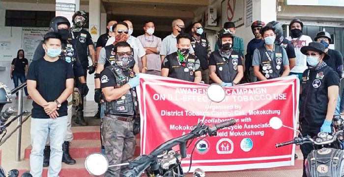Members of Royal Enfield Mokokchung & Mokokchung Motorcycle Association with officials during the awareness campaign on August 27. (Photo Caption: CMO office Mokokchung)